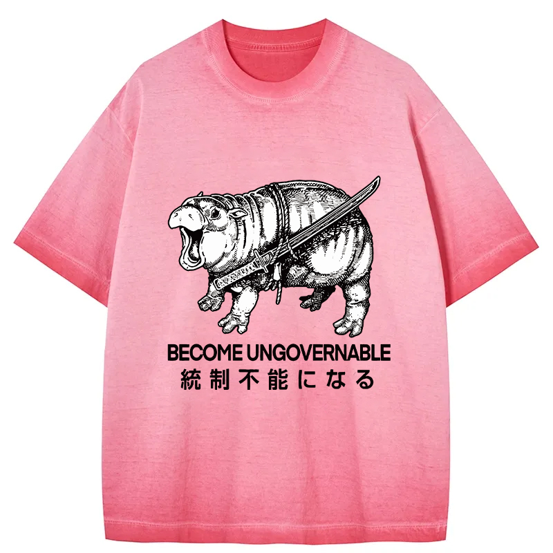 Tokyocanvas Moo Deng Carrying A Samurai Sword Gradient Washed T-Shirt