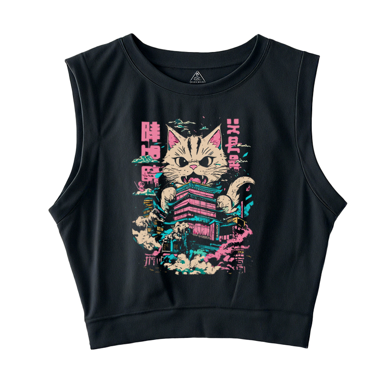 Tokyocanvas Japanese Cat Cat Lover Sleeveless Crop Top