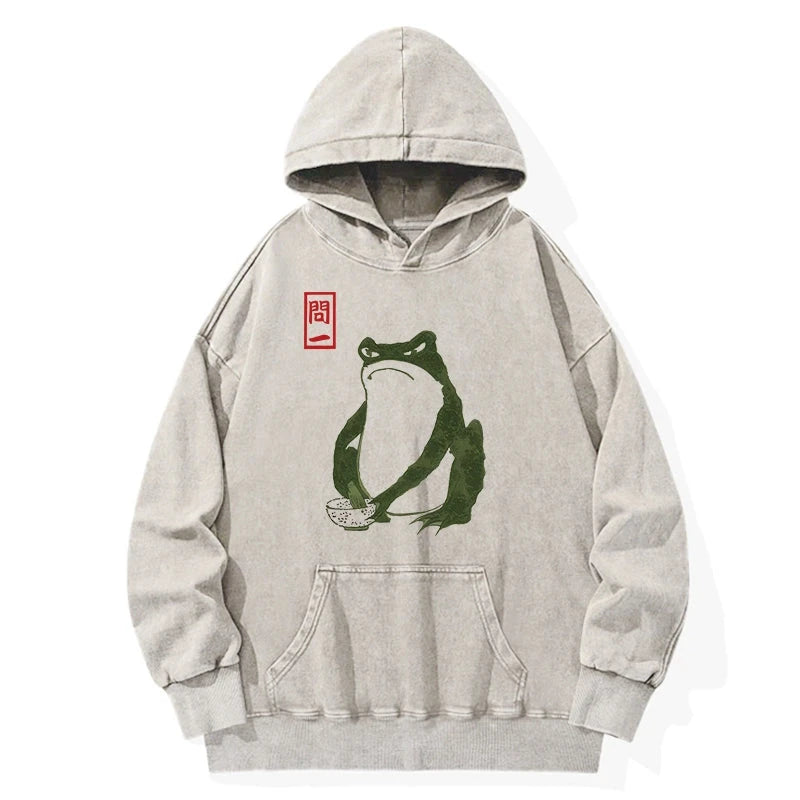 Tokyocanvas Woodblock Print Frog Washed Hoodie