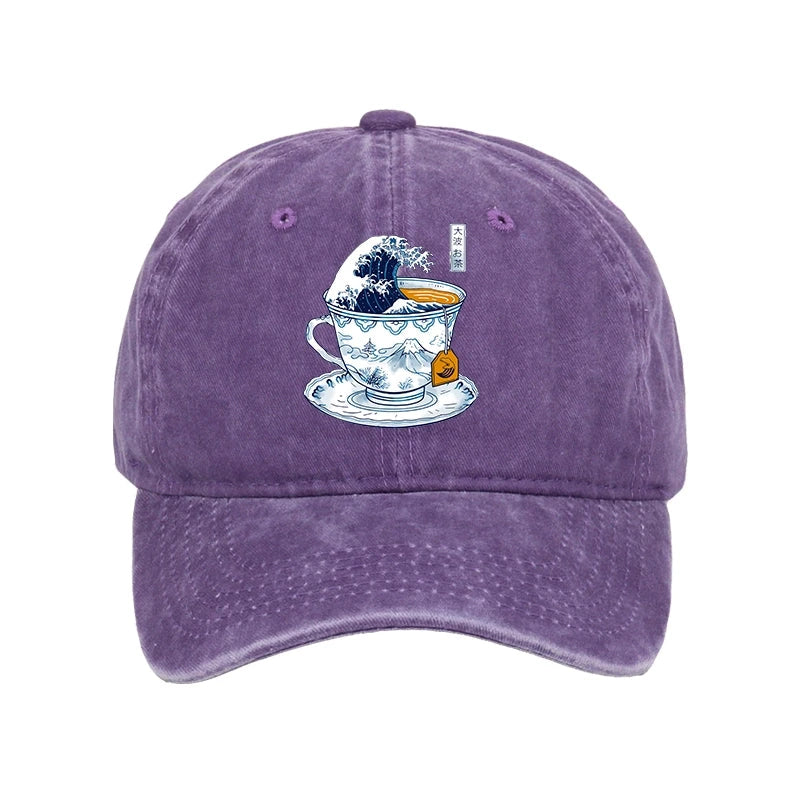 Tokyocanvas The Great Kanagawa Tea Wave Washed Cap