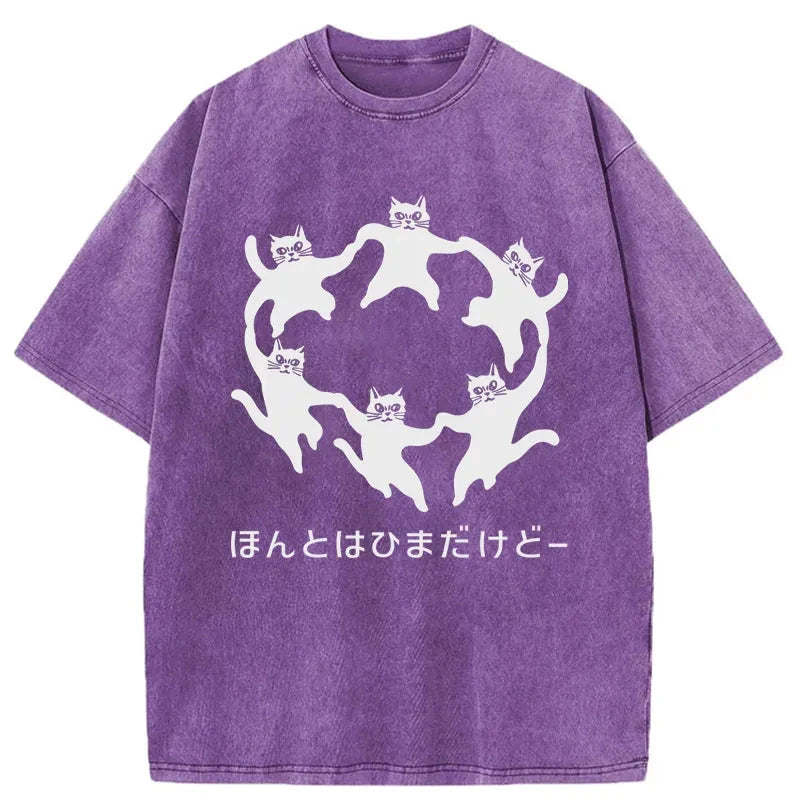 Tokyocanvas Leisure Cats Japanese Washed T-Shirt