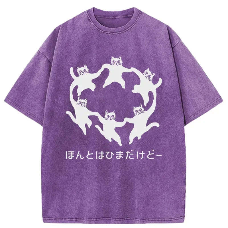 Tokyocanvas Leisure Cats Japanese Washed T-Shirt