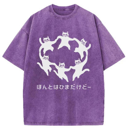 Tokyocanvas Leisure Cats Japanese Washed T-Shirt