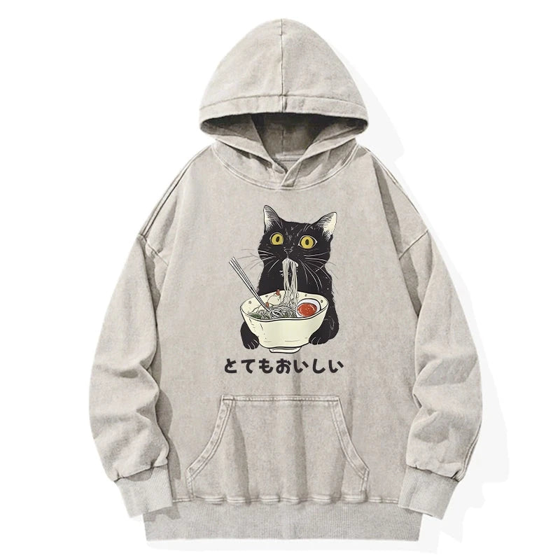 Tokyocanvas Cats Eat Ramen Noodles Washed Hoodie