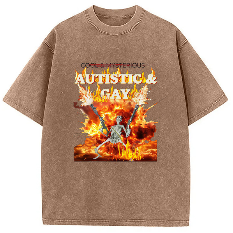 Tokyocanvas Autistic Gay Skeleton Washed T-Shirt