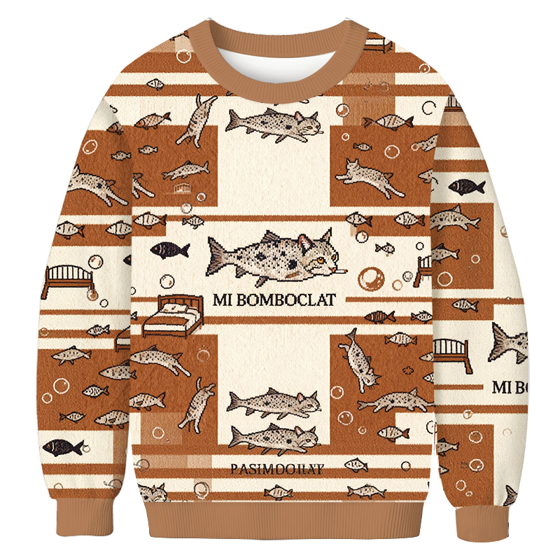 Tokyocanvas Bomboclat Fish Cat Meme Casual Ugly Sweatshirt
