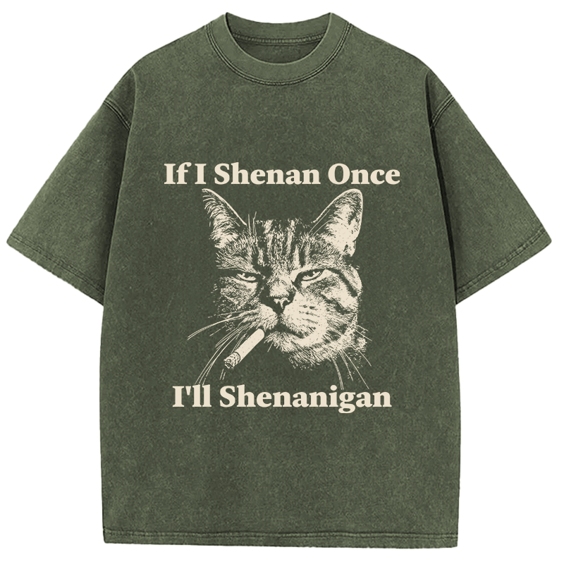 Tokyocanvas If I Shenan Once I'll Shenanigan Cat Washed T-Shirt