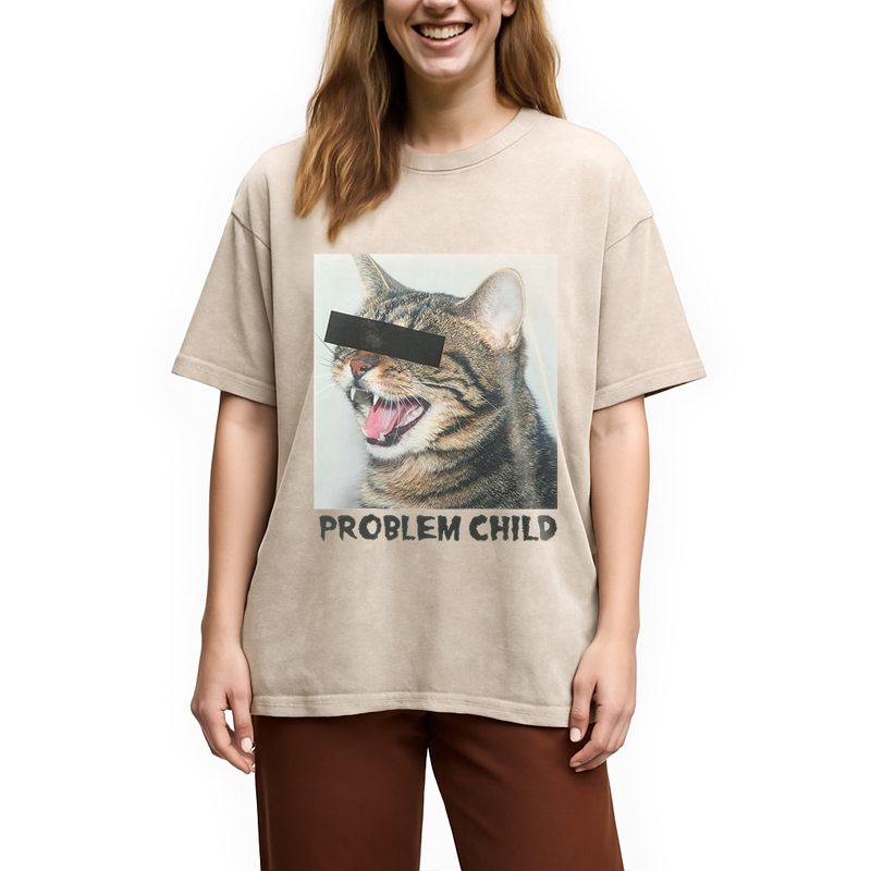 Tokyocanvas Problem Child Cat Washed T-Shirt