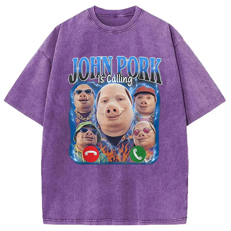 Tokyocanvas Funny John Pork is Calling Meme Washed T-Shirt