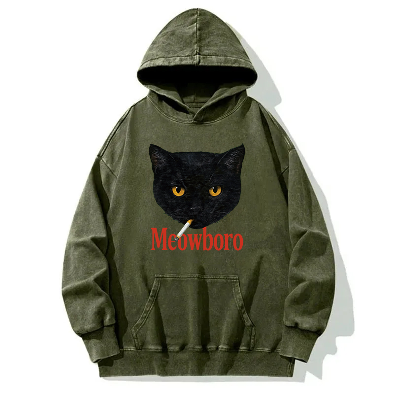 Tokyocanvas Smoking Black Cat Vintage Washed Hoodie