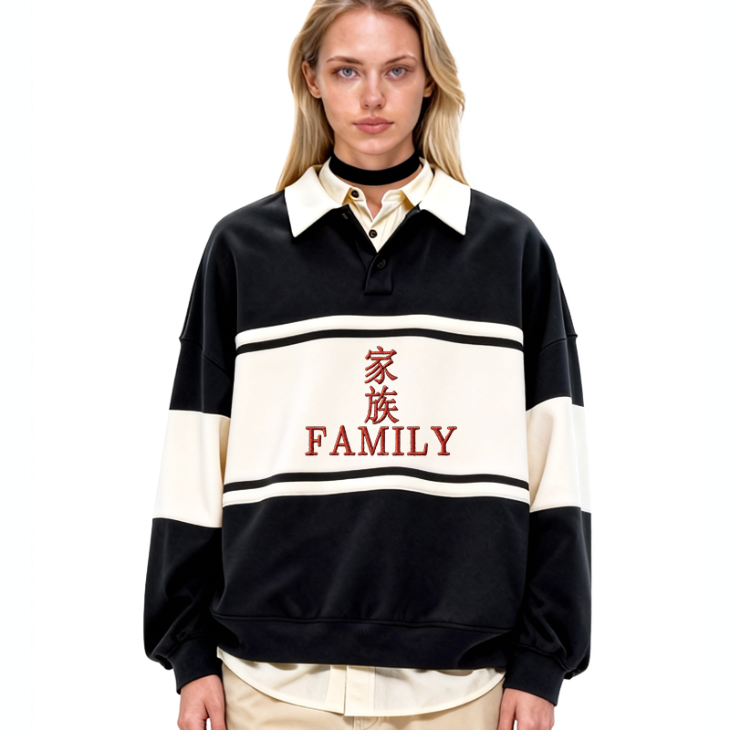 Tokyocanvas FAMILY Kanji Polo Embroidered Sweatshirt