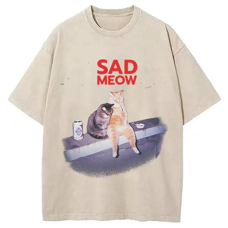 Tokyocanvas Sad Meow Smoking Cat Washed T-Shirt