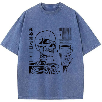Tokyocanvas Japanese Skeleton Coffee Washed T-Shirt