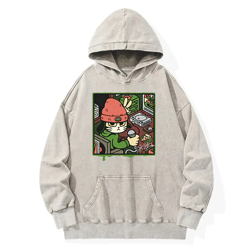 Tokyocanvas Rapper Cat Washed Hoodie