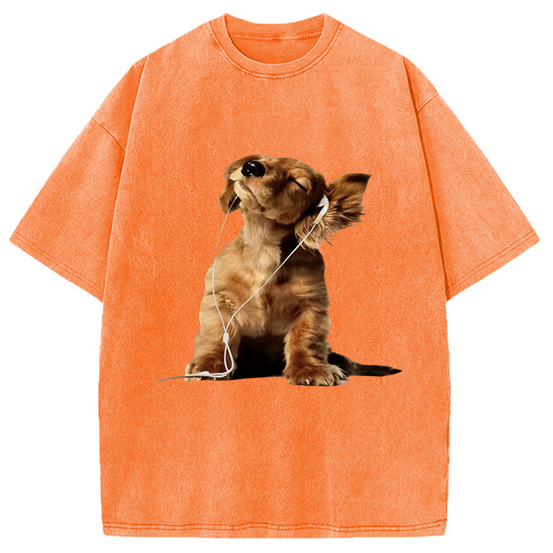 Tokyocanvas Dog Listening to Music Washed T-Shirt