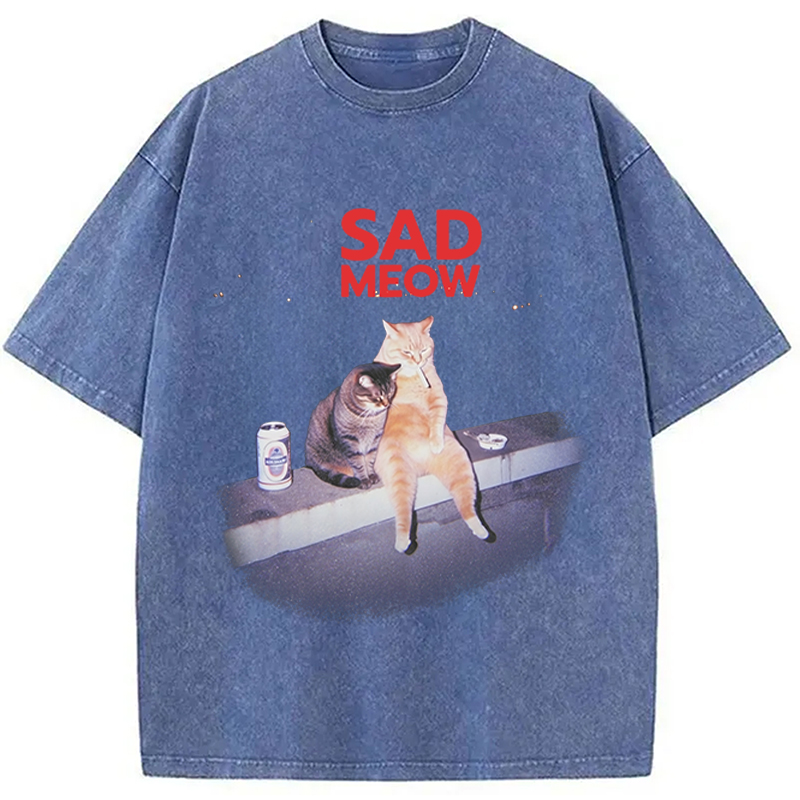 Tokyocanvas Sad Meow Smoking Cat Washed T-Shirt