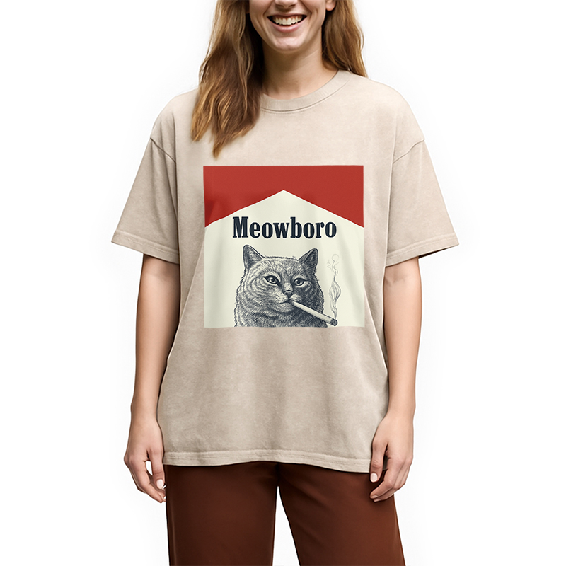 Tokyocanvas Marlboro Cat Smoking Meme Washed T-Shirt