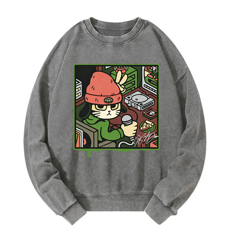 Tokyocanvas Rapper Cat Washed Sweatshirt