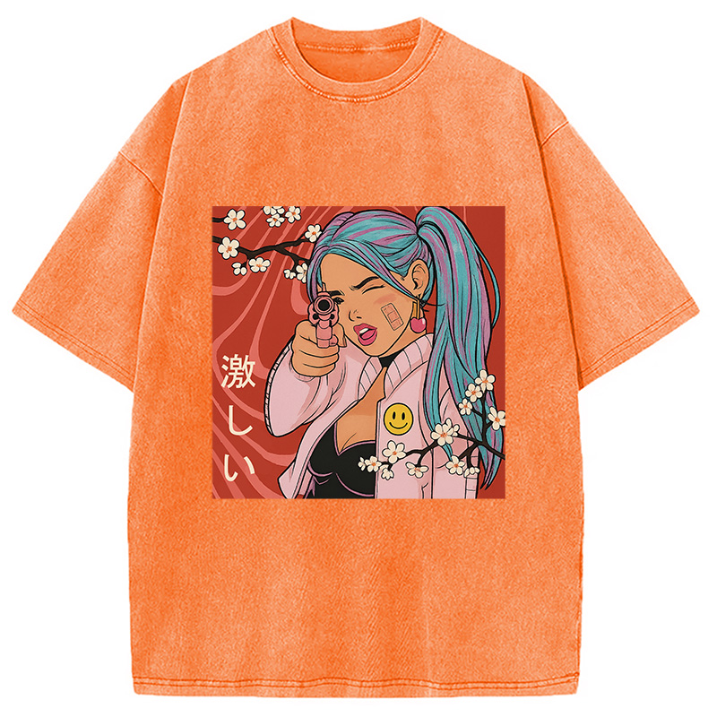 Tokyocanvas Cherry Blossoms in Error 404 Anime Girl Washed T-Shirt