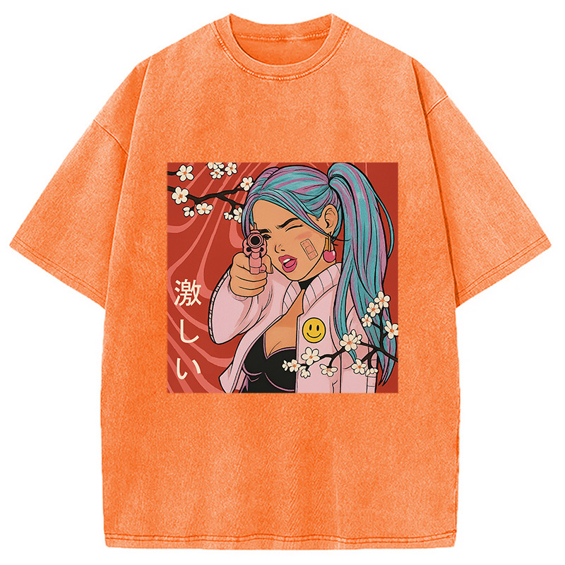 Tokyocanvas Cherry Blossoms in Error 404 Anime Girl Washed T-Shirt