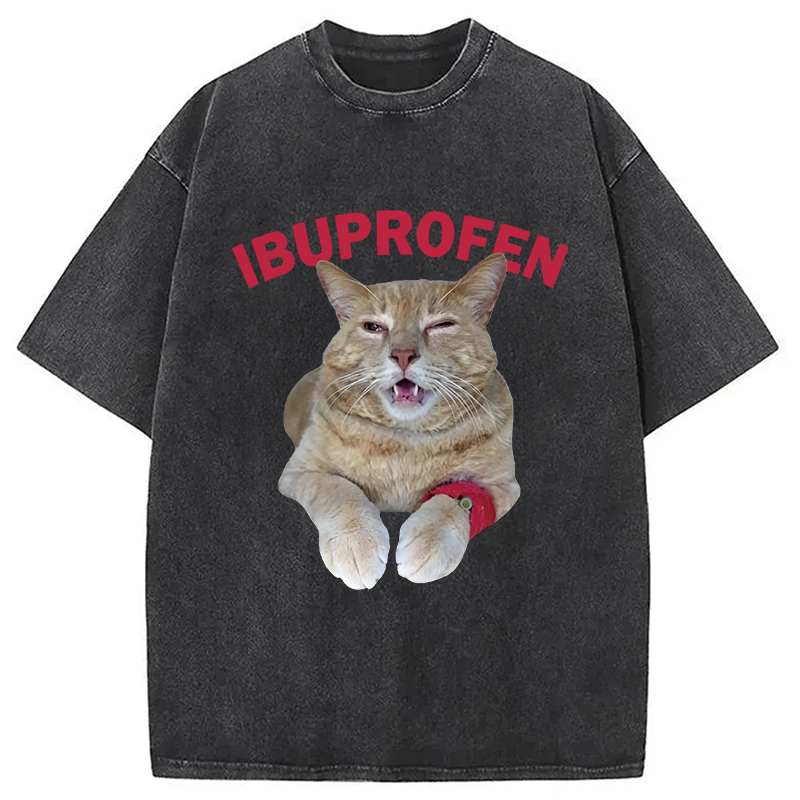 Tokyocanvas Hilarious Ibuprofen Cat Meme Washed T-Shirt