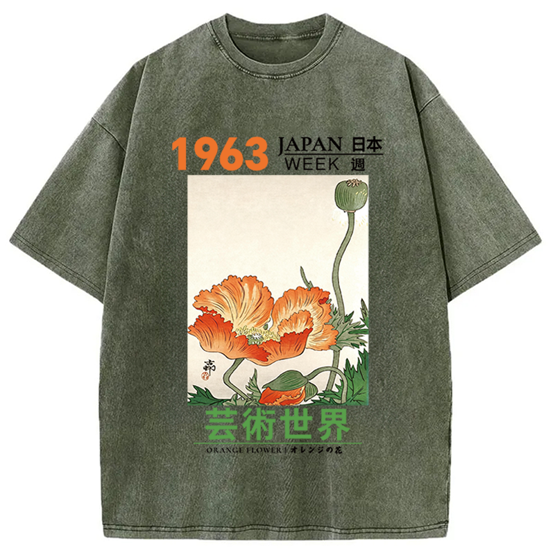 Tokyocanvas Orange Flower Washed T-Shirt