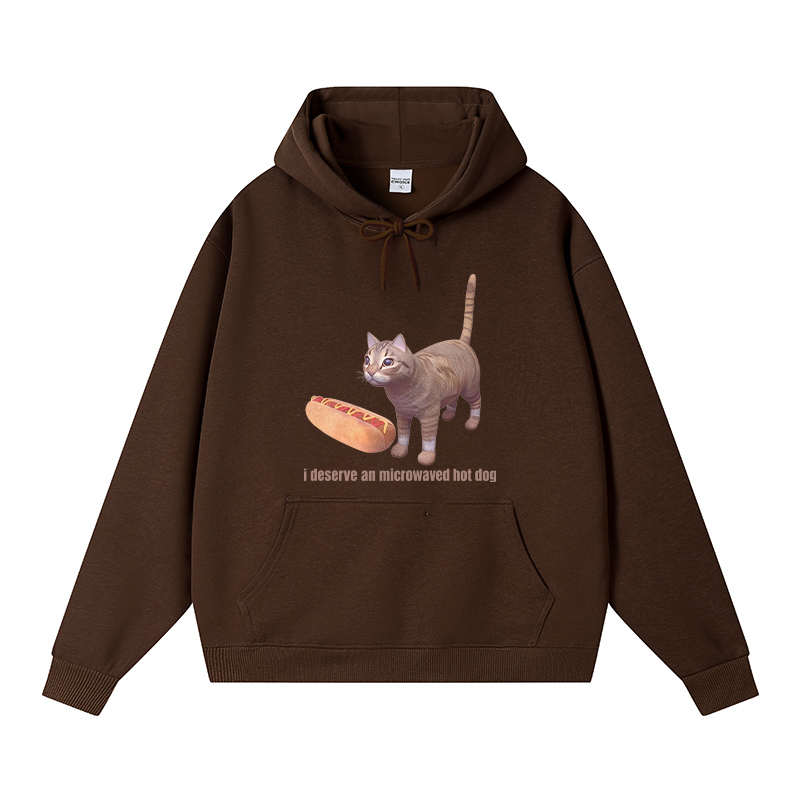 Tokyocanvas Cat Hotdog Meme Fleece Lined Hoodie