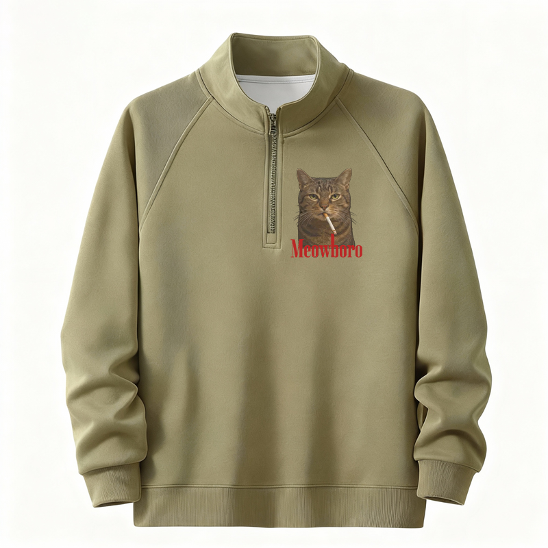 Tokyocanvas Funny Realistic Cat Meme Half-Zip Sweatshirt