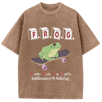 Tokyocanvas Frog Funny Meme Washed T-Shirt