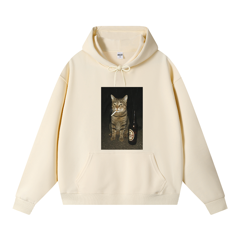 Tokyocanvas Vintage Cigarette Kitty Meme Fleece Lined Hoodie