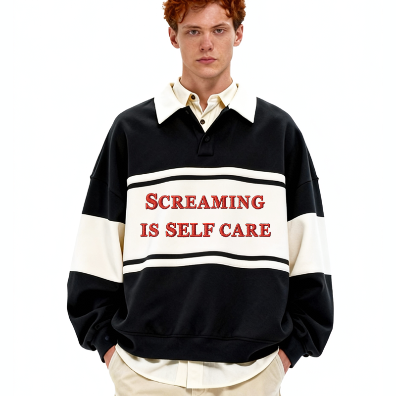 Tokyocanvas Screaming Is Self Care Polo Embroidered Sweatshirt
