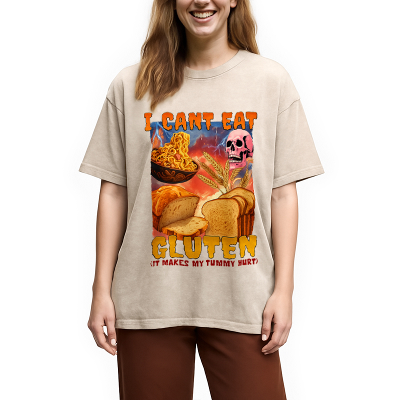 Tokyocanvas I Can't Eat Gluten Funny Meme Washed T-Shirt