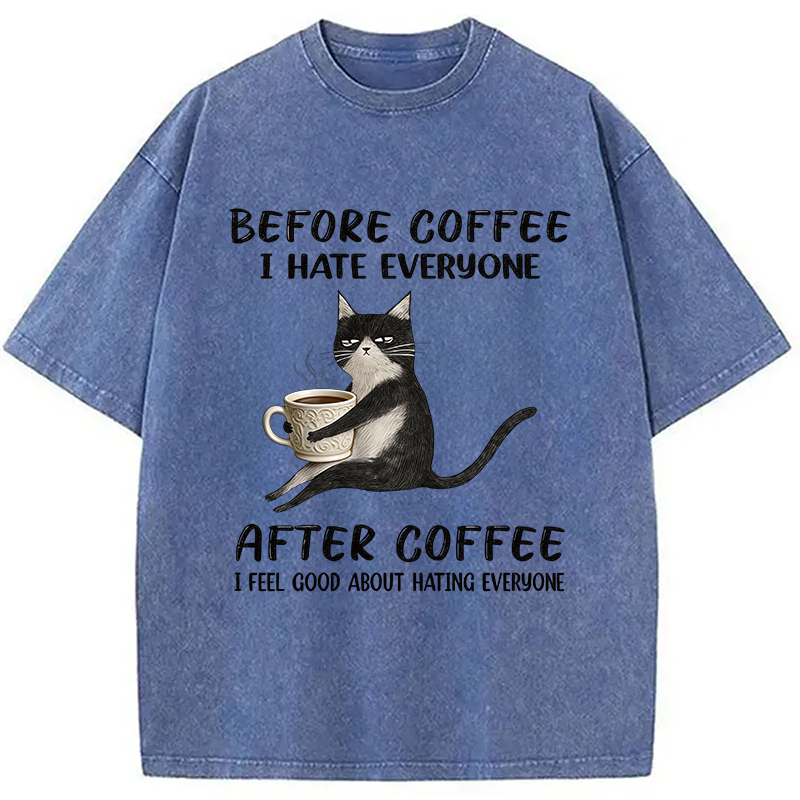Tokyocanvas Funny Cat Coffee Washed T-Shirt