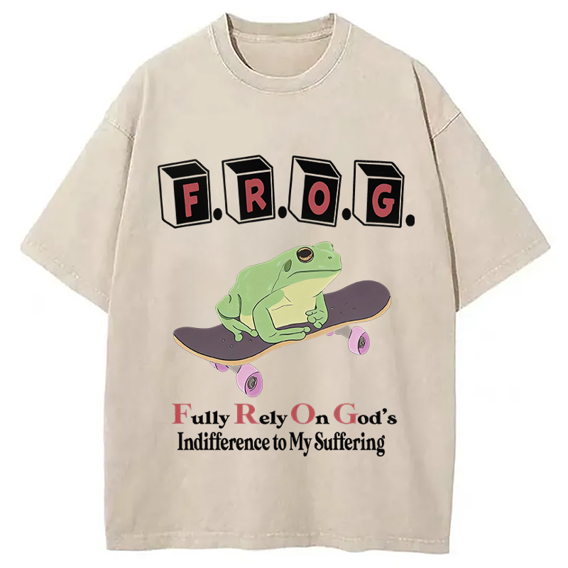 Tokyocanvas Frog Funny Meme Washed T-Shirt