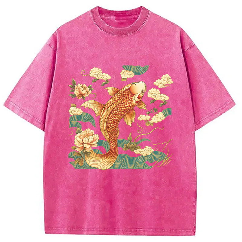 Tokyocanvas Cozy Vintage Japanese Koi Fish Washed T-Shirt