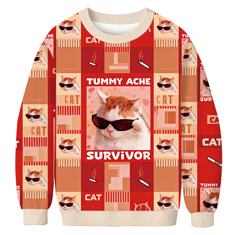 Tokyocanvas Tummy Ache Survivor Funny Cat Meme Casual Ugly Sweatshirt