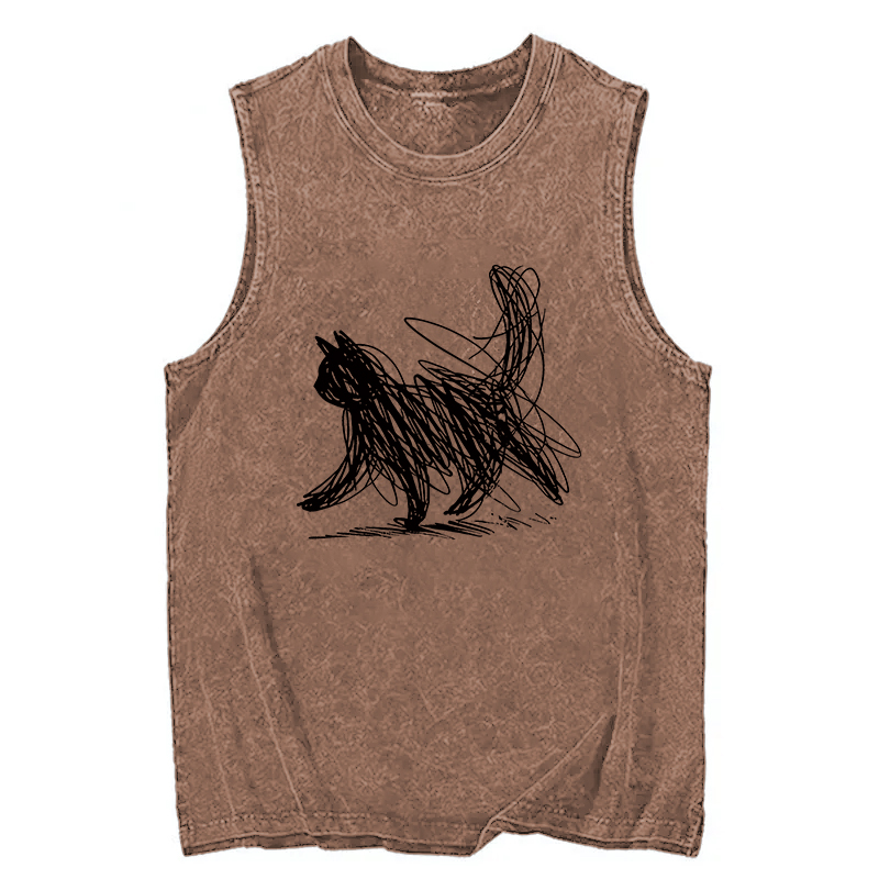 Tokyocanvas Minimalist Cat Art Washed Tank
