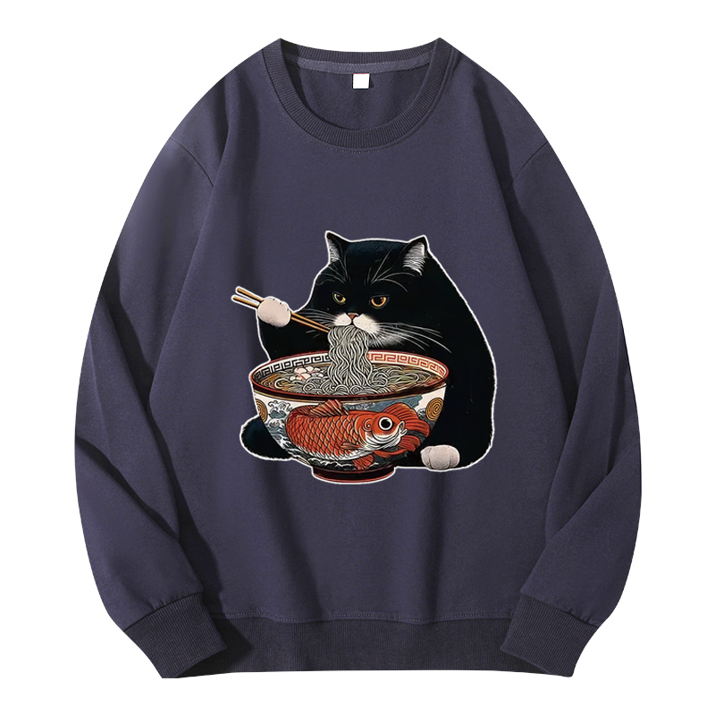 Tokyocanvas Fat Cat Eating Ramen Classic Sweatshirt