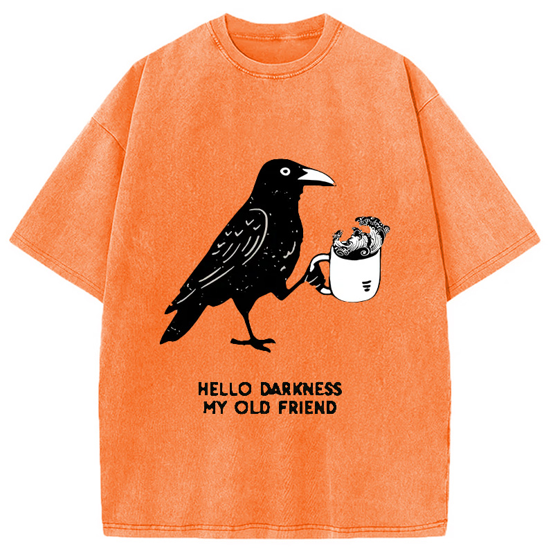 Tokyocanvas Crow Drinking Black Coffee Funny Washed T-Shirt