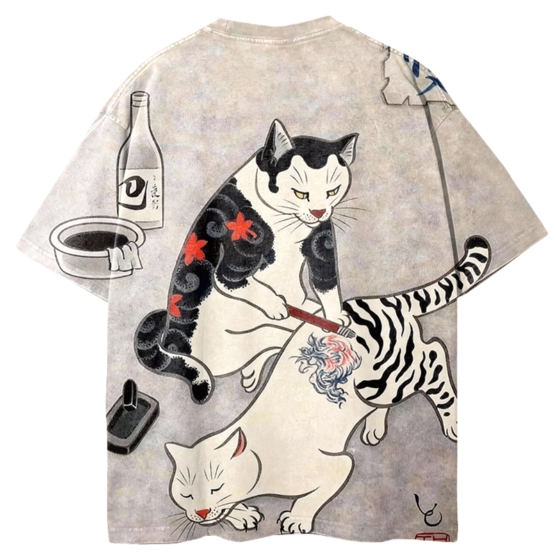 Tokyocanvas A Kitten Drawing A Tiger Graphic Print T-Shirt