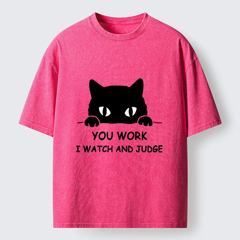 Tokyocanvas Funny Peeking Black Cat Meme Washed T-Shirt