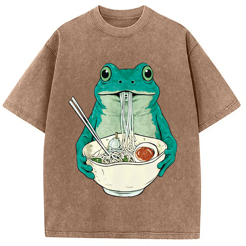 Tokyocanvas Vintage Frog Ramen Japanes Washed T-Shirt
