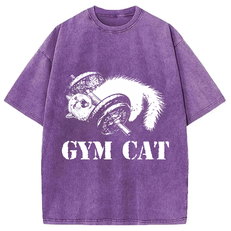 Tokyocanvas Cat Pumping Iron At The Gym Washed T-Shirt