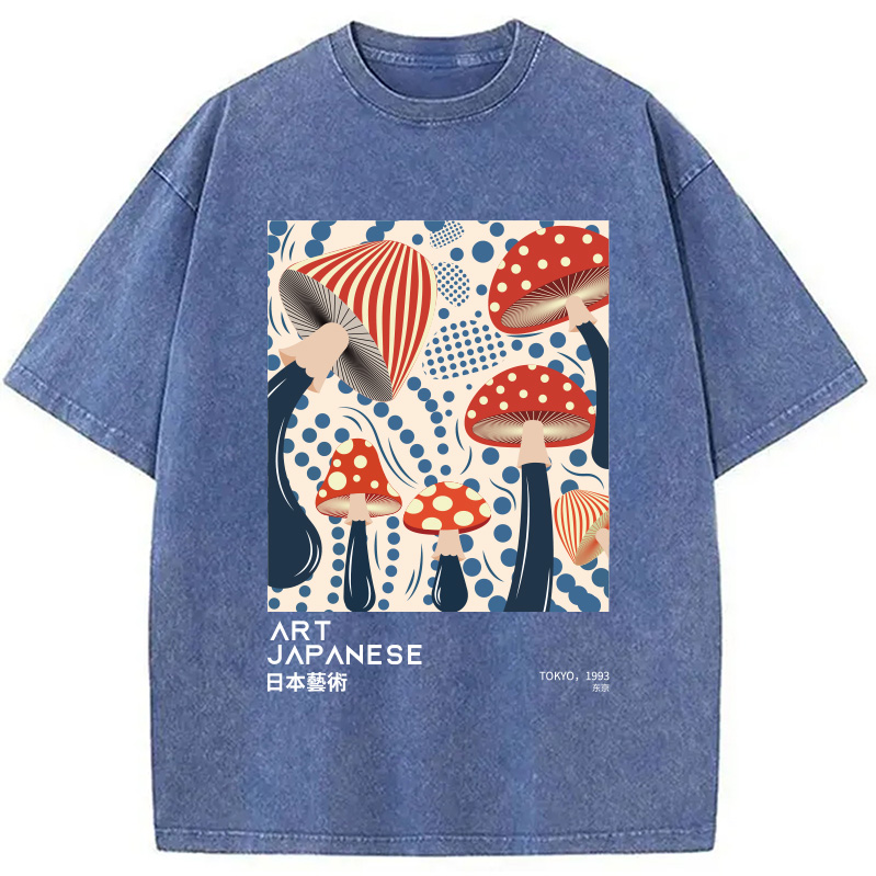 Tokyocanvas Japanese Art Dancing Mushroom Washed T-Shirt