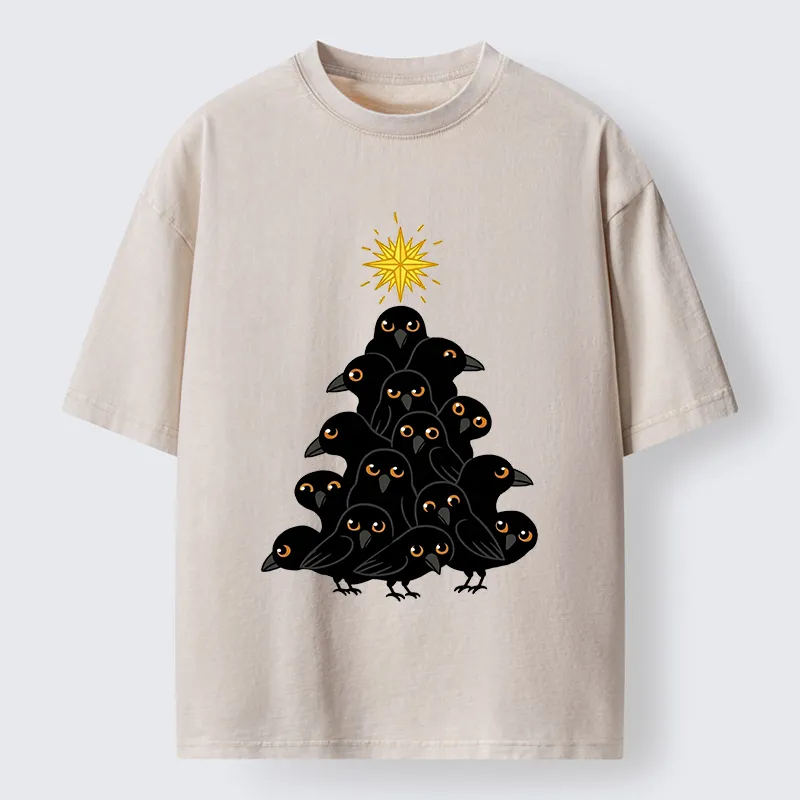 Tokyocanvas Crow Christmas Tree Washed T-Shirt