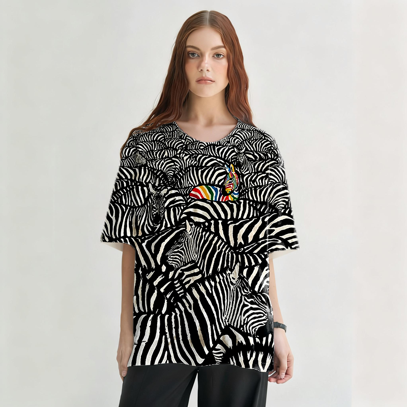 Tokyocanvas Rainbow Zebra Graphic Print T-shirt
