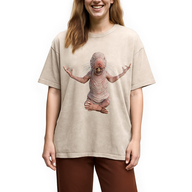 Tokyocanvas Funny Naked Mole-Rat Washed T-Shirt