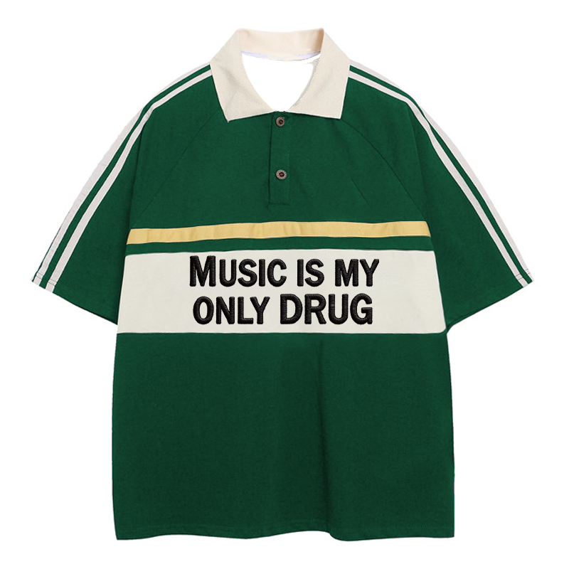 Tokyocanvas Music Is My Drug Polo Embroidered T-Shirt