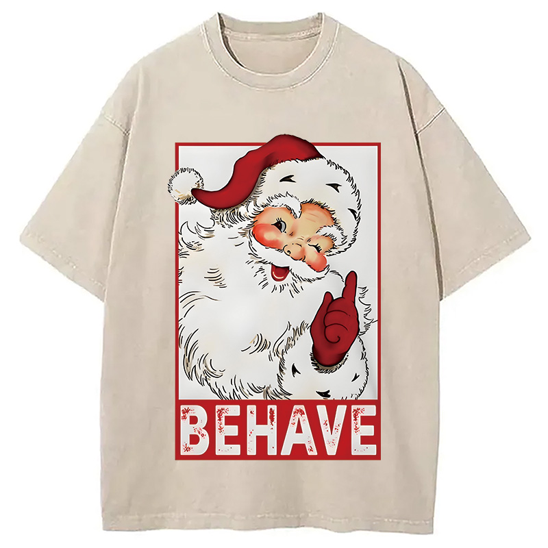 Tokyocanvas Christmas Santa Behave Funny Washed T-Shirt