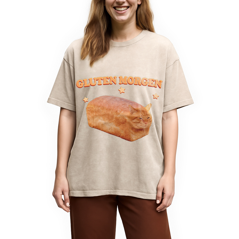 Tokyocanvas Silly Gluten Cat Washed T-Shirt